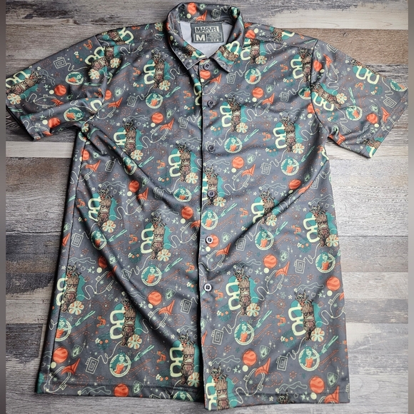 Marvel Guardians Of The Galaxy Men's Medium Short Sleeve Button Down Shirt Tiki - Picture 1 of 7
